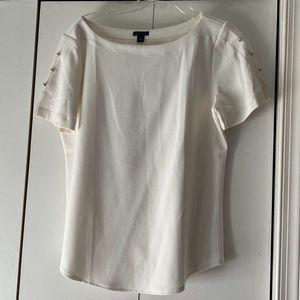 Ann Taylor White Blouse w/Pearl Buttons on Sleeves - Medium